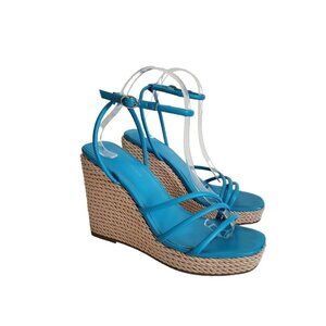 Marc Fisher Zeki Blue Tubular Strappy Twisted Rope Platform Wedge Sandals 8